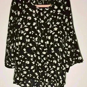 J Jill Women's Blouse SZ L Black Floral NWOT #131